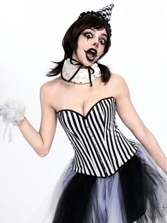 Goth Damen gestreiftes Bustier-Formtop mit Knopfleiste vorne