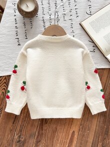 SHEIN Infant Newborn Baby Round Neck Sweater, Cherry Pattern, Suitable For Outings, Parties, Vacations And Other Occasions, Comfortable And Soft, Cute And Playful, Can Be Paired With Skirts, Tulle Skirts, Fashionable Infant, 1 Random Piece - Apricot - View 2