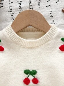 SHEIN Infant Newborn Baby Round Neck Sweater, Cherry Pattern, Suitable For Outings, Parties, Vacations And Other Occasions, Comfortable And Soft, Cute And Playful, Can Be Paired With Skirts, Tulle Skirts, Fashionable Infant, 1 Random Piece - Apricot - View 4