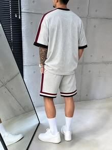 Sport MetroGents Men's Letter Print Colorblock Short Sleeve Top And Shorts Casual Daily Sports Set - Multicolor - View 2