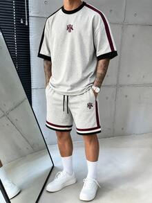 Sport MetroGents Men's Letter Print Colorblock Short Sleeve Top And Shorts Casual Daily Sports Set - Multicolor - View 3