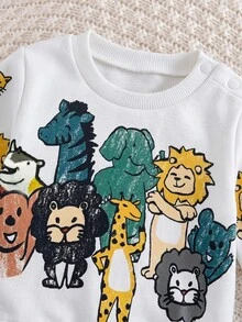 SHEIN Newborn Baby Girl Cute Cartoon Animal Print Long Sleeve Sweatshirt And Pants Set - Green - View 3