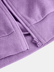 SHEIN 青少年女孩秋季 2 件套兒童套裝 長袖拉鍊連帽衫 + 寬腿運動長褲 休閒運動穿搭，舒適校園與校外穿著 紫色 - 紫色 - 查看 7