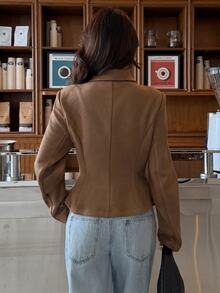 Siren Gaze Women's Solid Color Zipper Casual Elegant Versatile Daily Travel Long Sleeve Jacket Office Everyday Business Shades Of Brown Autumn - Khaki - View 4