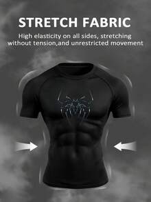 RISE LYT Men's Spider Print Raglan Short Sleeve T-Shirt And Shorts Sports Set, Gym - Black - View 5