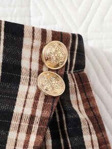 SHEIN 女童高領T恤與格紋裙套裝，2件組，秋季服飾，適合日常穿著與通勤 - 粉色 - 查看 4