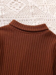 SHEIN 女童高領T恤與格紋裙套裝，2件組，秋季服飾，適合日常穿著與通勤 - 粉色 - 查看 5