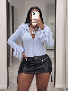 Slaydiva جاكيت كارديجان نسائي قصير محبوك بياقة وشراشيب وشرابات بلون أزرق فاتح، بأزرار أمامية وقصة ضيقة، ستايل Y2K أنيق، مناسب لعيد الميلاد وعيد الشكر والخريف ولإطلالة البرانش - الأزرق - مشاهدة 10