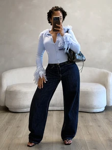Slaydiva جاكيت كارديجان نسائي قصير محبوك بياقة وشراشيب وشرابات بلون أزرق فاتح، بأزرار أمامية وقصة ضيقة، ستايل Y2K أنيق، مناسب لعيد الميلاد وعيد الشكر والخريف ولإطلالة البرانش - الأزرق - مشاهدة 5