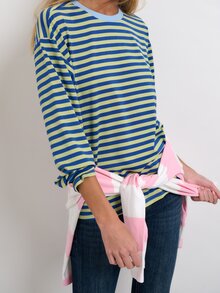 Nöista Atasan Wanita Lengan Panjang Bergaris, Pakaian yang Bagus untuk Musim Kembali ke Sekolah, Tampilan Sedikit Longgar, Sempurna untuk Dipadukan dengan Pakaian Lain di Musim Gugur dan Musim Dingin - Teal Blue - View 3