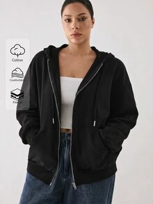 YARNWELL Women's Cotton Blend Oversized Athleisure Sweatshirt Casual Loose Fit Pullover, Everyday Essential For Daily, Travel Relax Airport Gym Black Autumn - Black - View 12