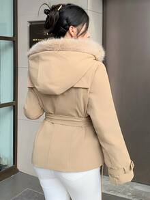 DAZY Women's Double-Breasted Hooded Jacket With Belt Fall - Khaki - View 2