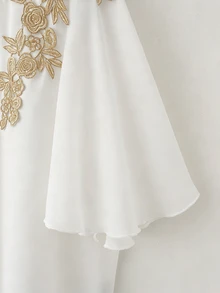 Balvessa Women's Summer Solid Color New Lace Trim Asymmetric Shoulder Chiffon Patchwork Blouse Casual, Office, Party, Formal Occasions - White - View 5