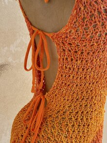 Soleia 女款漸層色鏤空肩結針織連身褲，海灘度假派對紅色橘色夏季性感熱帶波希米亞風 - 彩色 - 查看 4