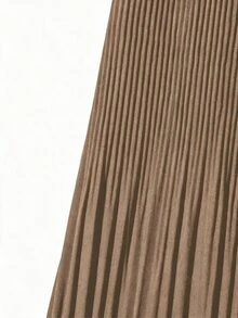 GlowEve CURVE Plus Size Women's Solid Color Elastic Waist Pleated Long Casual Skirt Fall - Khaki - View 4