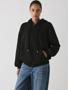 YARNWELL Women's Cotton Blend Zip Up Hoodie With Pockets – Casual Oversized Jacket, Everyday Essential For Daily, Travel & Loungewear - Black - View 3