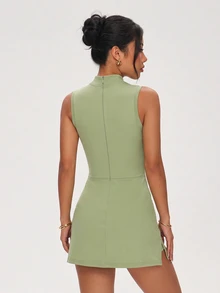 SHEIN Dewbera Women's Solid Color Casual Daily Travel Sports Dress - Mist Green - View 2