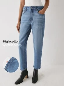 YARNWELL Women's Fashion Low Waist Slightly Stretchy Cat Whisker Wash Denim Jeans - Medium Wash - View 2