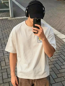 Resyla Men 2026新款春夏男士義大利檸檬印花T恤，復古街頭風印花設計，男士休閒上衣度假米色 - 卡其色 - 查看 2