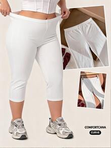 Comfortcana Plus Size Women Solid Color Casual Daily Wear Tight Leggings - White - View 14