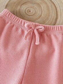 SHEIN 女童純色連帽長袖運動衫與運動長褲休閒日常兩件套 - 粉色 - 查看 7
