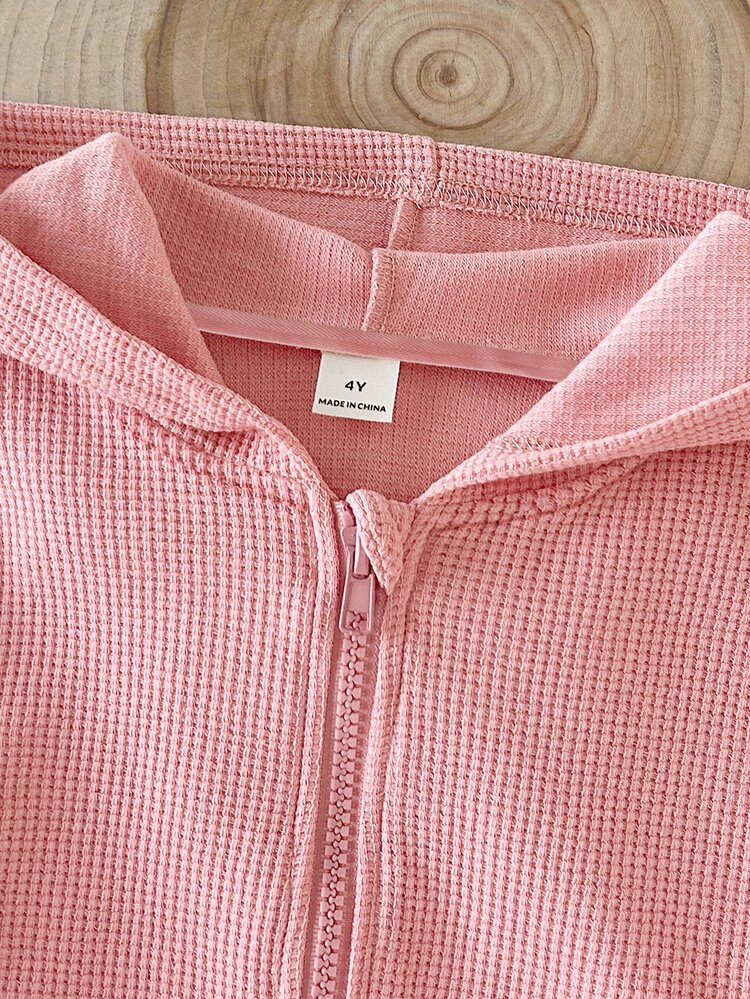 SHEIN Young Girl Solid Color Hooded Long Sleeve Sweatshirt And Sweatpants Casual Daily 2-Piece Set - Pink - View 4