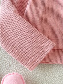 SHEIN 女童純色連帽長袖運動衫與運動長褲休閒日常兩件套 - 粉色 - 查看 8