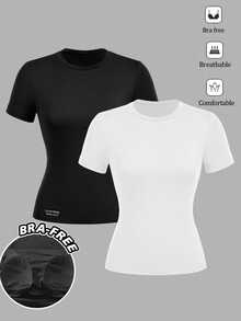 Tseoso 2PCS Women T-Shirts - Black - View 3