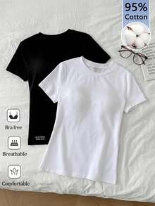 Tseoso 2PCS Women T-Shirts - Black - View 1