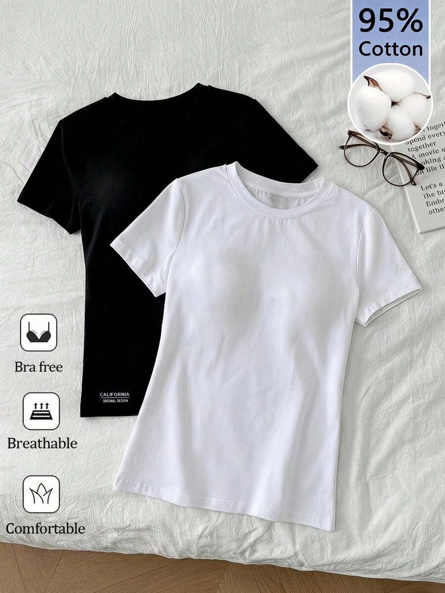 Tseoso 2PCS Women T-Shirts - Black - View 1