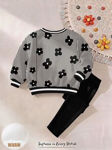 SHEIN Baby Girl Casual Minimalist Loose Crew Neck Sweatshirt And Elastic Waist Long Pants Set, Suitable For Autumn/Winter - Multicolor - View 5