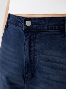 YARNWELL Plus Size Women's Fashion Slightly Stretchy Cat Whisker Washed Denim Jeans - Navy Blue - View 9