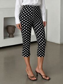 Lavishia Leggings elegantes de mujer estilo francés vintage con lunares blancos y negros, ajuste ceñido, cintura alta, pantalones de punto ajustados para brunch y fiesta de té de verano - Negro - Ver 2