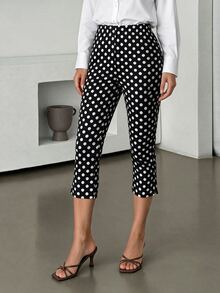 Lavishia Leggings elegantes de mujer estilo francés vintage con lunares blancos y negros, ajuste ceñido, cintura alta, pantalones de punto ajustados para brunch y fiesta de té de verano - Negro - Ver 4