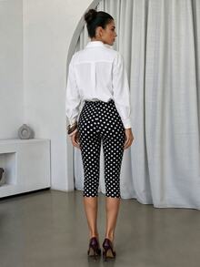 Lavishia Leggings elegantes de mujer estilo francés vintage con lunares blancos y negros, ajuste ceñido, cintura alta, pantalones de punto ajustados para brunch y fiesta de té de verano - Negro - Ver 3