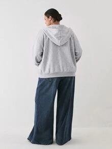 YARNWELL Sweatshirt Lengan Panjang Saku Ukuran Plus Fashion untuk Gym Formal Abu-abu Musim Gugur Lembut Kasual Musim Gugur - Grey - View 2