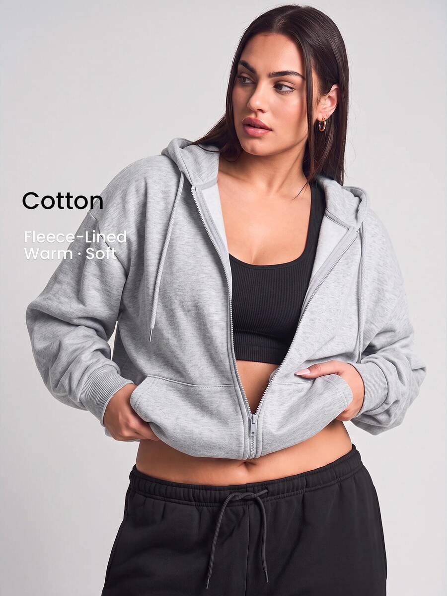 YARNWELL Sweatshirt Lengan Panjang Saku Ukuran Plus Fashion untuk Gym Formal Abu-abu Musim Gugur Lembut Kasual Musim Gugur - Grey - View 1