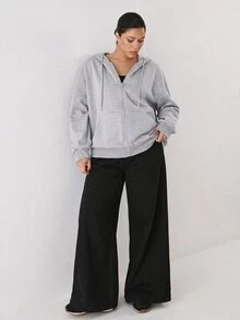 YARNWELL Sweatshirt Lengan Panjang Saku Ukuran Plus Fashion untuk Gym Formal Abu-abu Musim Gugur Lembut Kasual Musim Gugur - Grey - View 4