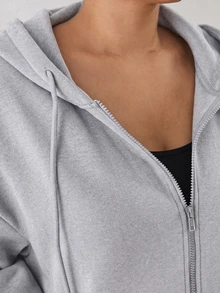 YARNWELL Sweatshirt Lengan Panjang Saku Ukuran Plus Fashion untuk Gym Formal Abu-abu Musim Gugur Lembut Kasual Musim Gugur - Grey - View 5