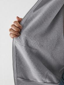 YARNWELL Sweatshirt Lengan Panjang Saku Ukuran Plus Fashion untuk Gym Formal Abu-abu Musim Gugur Lembut Kasual Musim Gugur - Grey - View 9