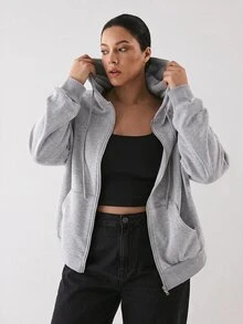 YARNWELL Sweatshirt Lengan Panjang Saku Ukuran Plus Fashion untuk Gym Formal Abu-abu Musim Gugur Lembut Kasual Musim Gugur - Grey - View 3