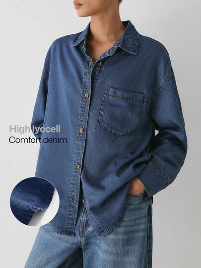 YARNWELL Damjacka i tvättad denim med lös passform, slag och knappar