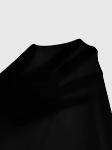 SHEIN LUNE Women's Solid Color Round Neck Regular Shoulder Long Sleeve Fitted Cropped T-Shirt, Versatile - Black - View 7