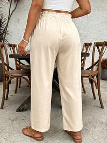 SHEIN VCAY Plus Size Women Solid Color Drawstring Waist Casual Versatile Daily Wear Pants Fall - Apricot - View 2