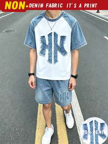 SHEIN Teen Boys Digital English Graphic Short Sleeve & Shorts Set, Spring/Summer Casual Comfortable Fashion Style, Suitable For Outings, Outdoor Sports, Picnic, Street Photography, Vacation, Holiday, Gift Use - Multicolor - View 4