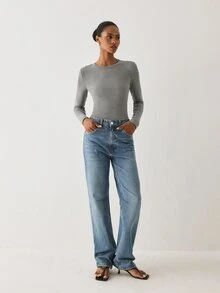 YARNWELL Kaos Lengan Panjang Wanita Warna Polos Model Slim Fit Serbaguna Kasual untuk Sehari-hari di Rumah, Warna Abu-abu Gelap Musim Gugur - Grey - View 7