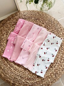 SHEIN 5件套女童休闲针织印花打底裤，秋冬季百搭 - 彩色 - 查看 3