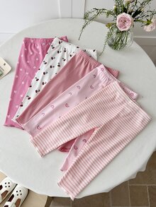 SHEIN 5件套女童休闲针织印花打底裤，秋冬季百搭 - 彩色 - 查看 2