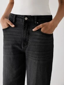 YARNWELL Women's Fashion Low Waist Slightly Stretchy Cat Whisker Washed Denim Jeans - Black - View 4