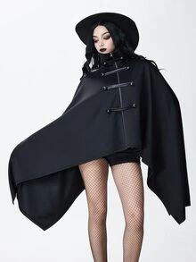 ROMWE Dark Gothic Court Style Napoleon Design Asymmetrical Hem Batwing Sleeve Loose Cape Coat - Black - View 6